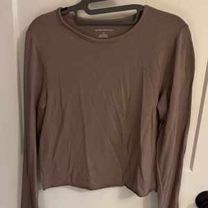 Anthropologie Mauve-Brown Long-Sleeve Crewneck Tee